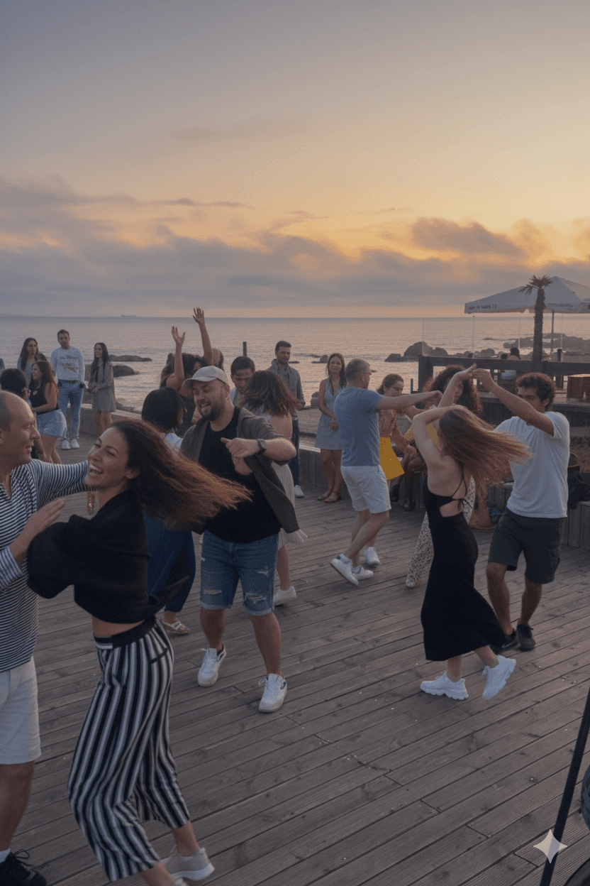 Social de dança ao pôr do sol no Porto